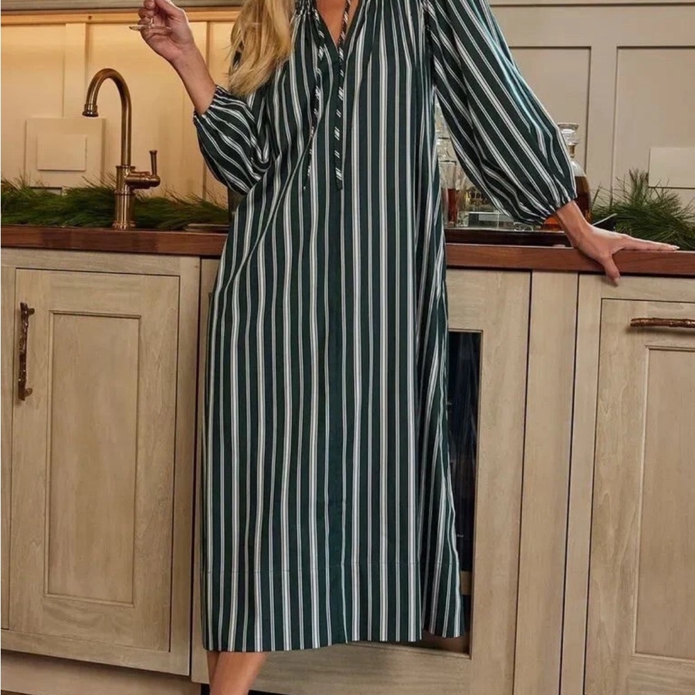 LAKE Pajamas Hammock MIDI Dress in Conifer Stripe